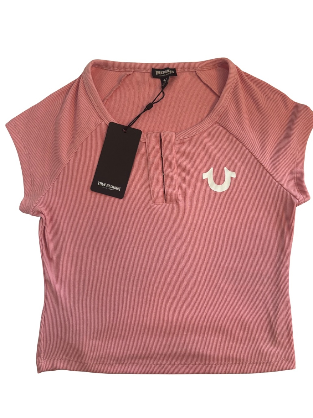 True Religion Printed Horseshoe Raglan Cap Sleeve Baby Tee Rosebud